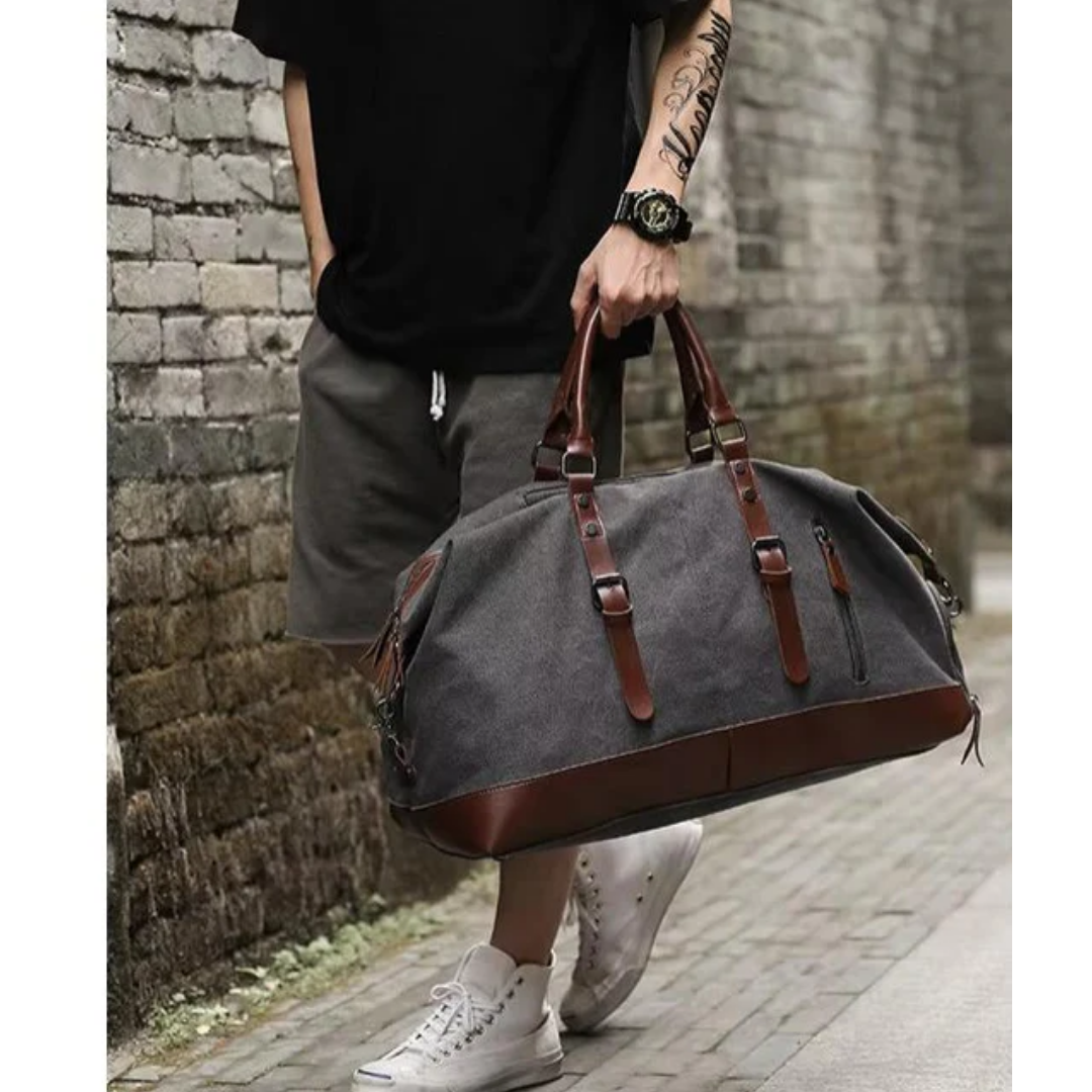 Vintage Leather Travel Duffle Bag